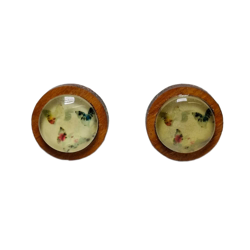 metulji medaljon leseni uhani