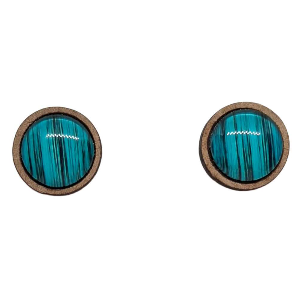 modro-črni medaljon leseni uhani