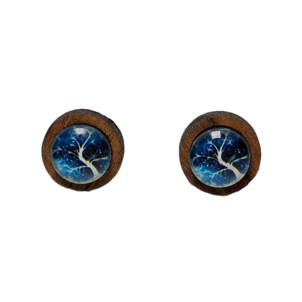 modro drevo medaljon leseni uhani