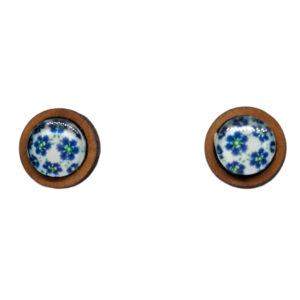 modro-zelen cvet medaljon leseni uhani