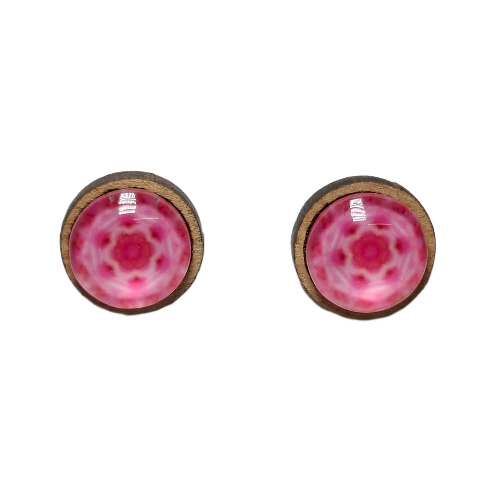 roza cvet medaljon leseni uhani