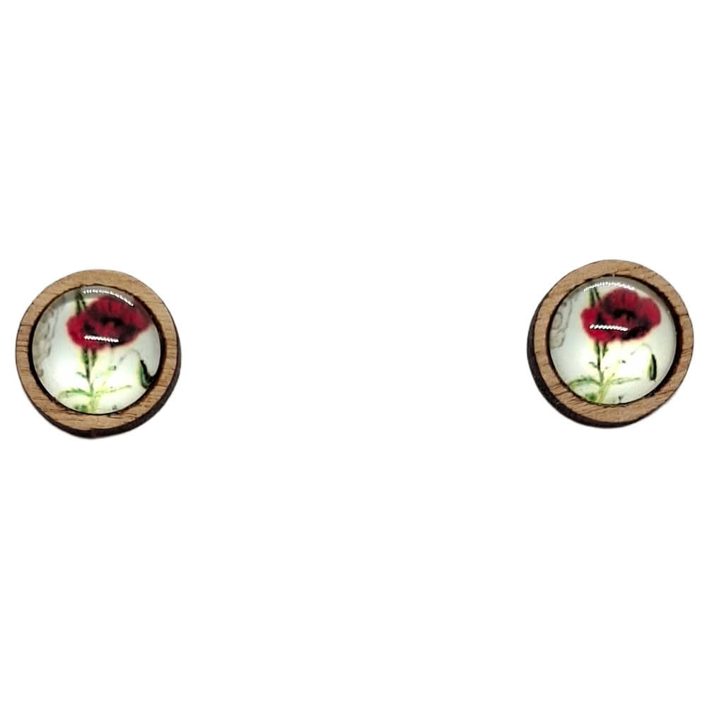 roža medaljon leseni uhani