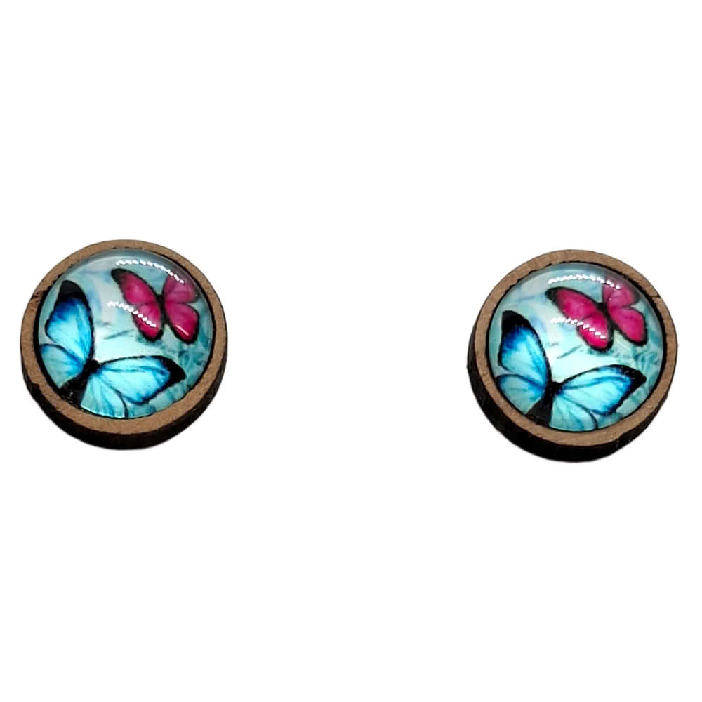 roza moder metulj medaljon leseni uhani