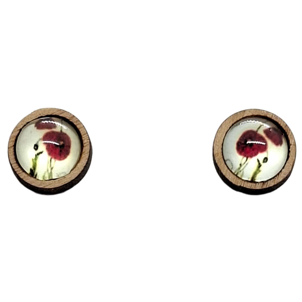 rožica medaljon leseni uhani