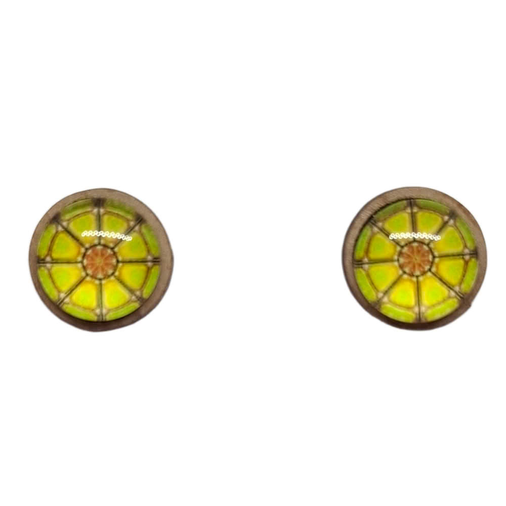 rumen vzorec medaljon leseni uhani